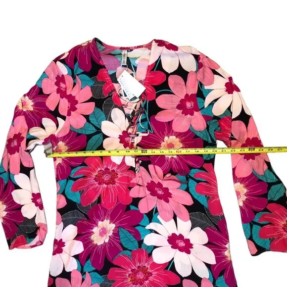 Trina Turk Multi-color Pink Floral Swim Tunic Cover-up Size L NWT vacation - Picture 8 of 15